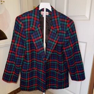 Vintage Wool Plaid Blazer Jacket - Red & Green
